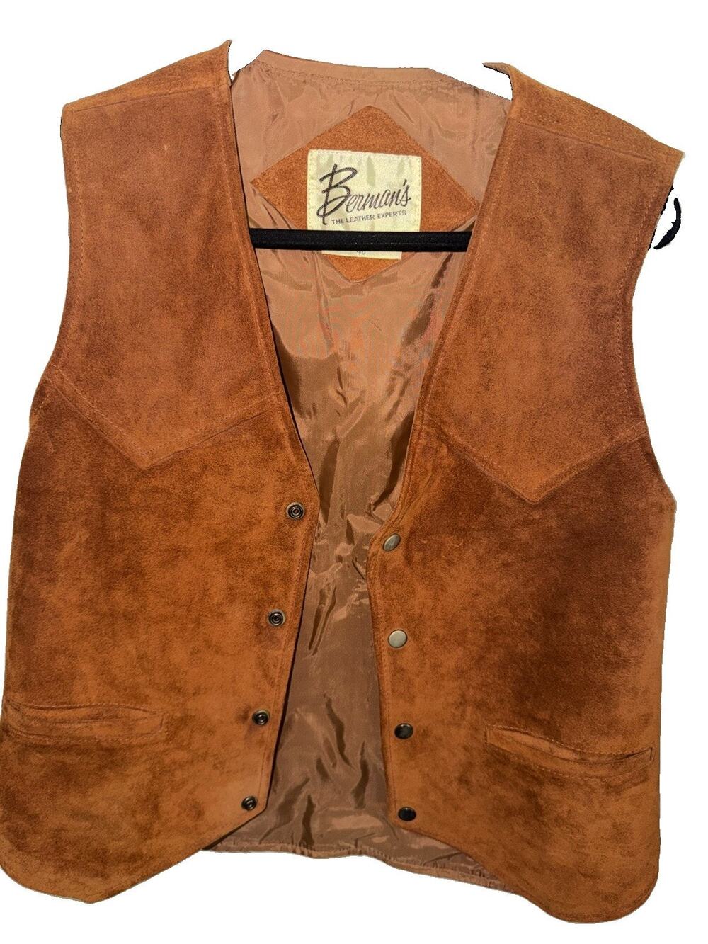 BERMANS VTG SUEDE VEST SIZE 40 WESTERN STYLE LIGHT BROWN HRC
